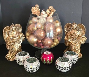 LL-ST - Christmas Angel Candle Holders & Ornament Bowl Mixed Lot
