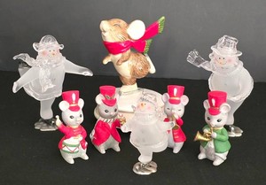 LL-ST - Christmas Figurines Lefton Frisky Friends, Skaters Waltz Music Box & Frosted Glass Snowmen Mixed