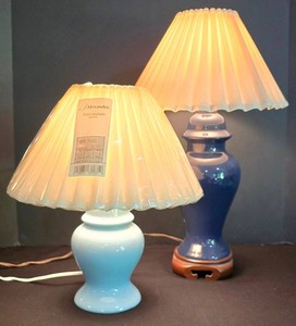 LL-ST - Blue Ceramic Table Lamps With Pleated Shades (Lot of 2)