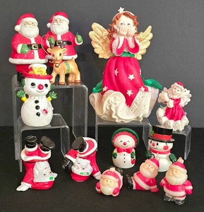 LL-ST - Christmas Figurines Mixed Lot 11 Pieces Enesco Santa Angels Snowmen