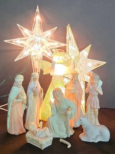 LL-ST - Vintage Nativity Figures & Lighted Tree Toppers Mixed Lot Lefton Christopher Collection