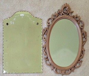 LL-ST - Vintage Wall Mirrors Frameless & Ornate Frame Pair 14x22 16x26