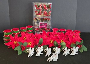 LL-ST - Christmas Napkin Rings Mixed Lot - Drum, Poinsettia, Holly & Porcelain Angels