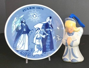 LL-ST - Christmas Plate & Angel Figurine Mixed Lot - Porsgrund Julen 1975
