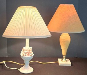 LL-ST - Table Lamps Pair Porcelain & Glass Japan Mark