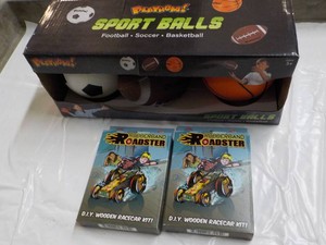 Sport Balls and Wooden Racecar Kits...
