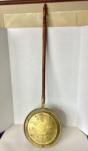Antique Brass Bed Warmer w Incised Horse Decoration