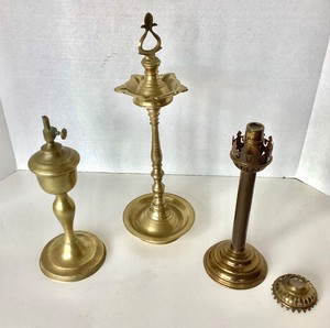 Trio of Antique Brass Lighting