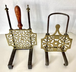 Antique Pair of Hanging Brass Hearth Trivets