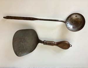 Antique Hand Wrought Iron Ladle and Early Coal Scoop