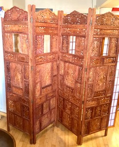 Hand Carved Teak 4 Panel Screen