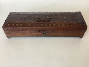 Antique Brass Inlaid Teak Writing Box