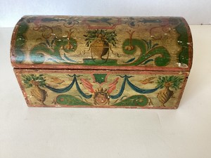 Antique Painted Miniature French Dome Top Trunk  Box