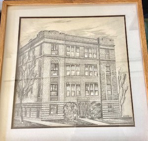 Vintage Pencil Drawing of Twin Cities Apartment Building