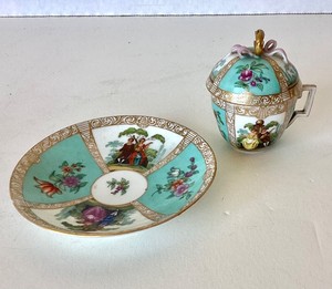 Fine Antique Dresden Gilded Porcelain Chocolate Cup and Saucer