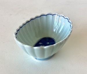 Small Vintage Blue White Ribbed Porcelain Sauce Bowl