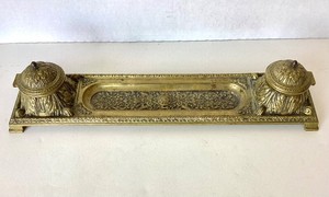 Antique French Renaissance Cast Brass Double Ink Stand