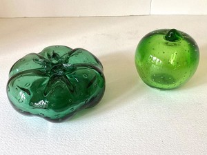 Murano Style Green Art Glass Apple and Pumpkin