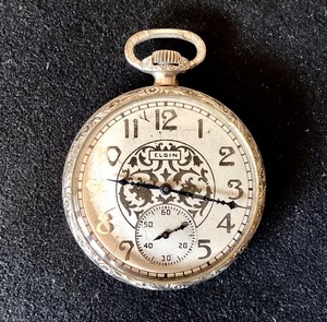 Antique Elgin Open Face Fancy Dial Pocket Watch