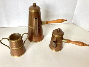 Three Piece Mexican  Taxco Copper and Brass Tea Service