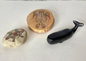 Small Whale Sculpture  Pair of NW Coast Painted Wooden Artifacts