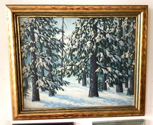 Vintage Scandinavian Winter Forest Painting
