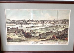 Antique Lithograph Birdseye View of St. Paul (1874)