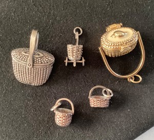 Sterling Silver Nantucket Basket Pin and Charms  Gold Tone Pendant