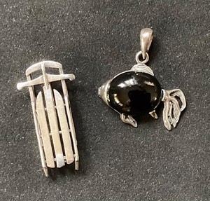 Sterling Silver Sled Pin  Fish Pendant