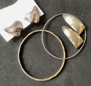 Pair of Sterling Silver Bangles  Two Pairs of Sterling Earrings