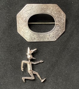 Large Chased Sterling Silver Pin  Sterling Pinocchio Pendant