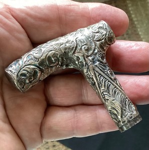 Antique  Embossed Sterling Silver Walking Stick Handle