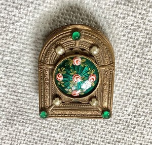 Antique French Enameled and Jeweled Ormolu Compact