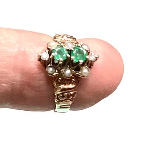 Antique 14K Gold Ring with Emeralds and Seed Pearls
