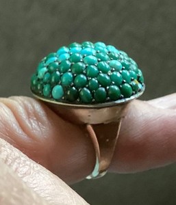 Antique Bombe Ring ( Gold and Silver with Small Turquoise Stones)