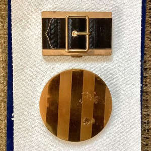 Vintage Coty Belted Brass Compact  Zell Striped Gold Tone Compact