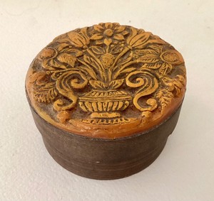 Antique Relief Carved Wax Lid Bentwood Box