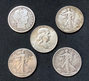 Group of 5 Silver Half Dollars