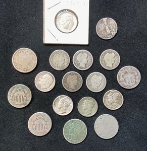 Group of 11 Silver Dimes  6 Antique Nickels