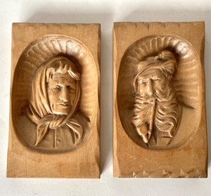 Vintage Pair of Black Forest Relief Carved Portraits