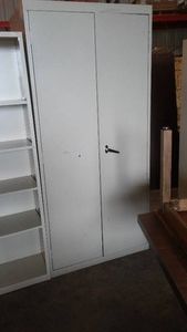 Metal 2-Door Cabinet and 5 Shelf Bookshelf.