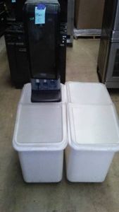 Cambro Storage Bins (2) and Dixie Utensil Dispenser.