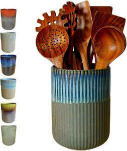Rhobtyne Large Stoneware Kitchen Utensil Holder
