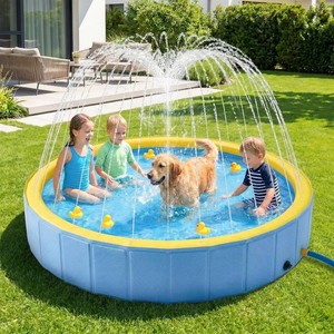 Lesguyor Foldable ChildDog Pool with Sprinkler