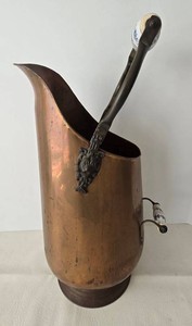 Vintage Copper & Brass Coal Scuttle With Ceramic Handle