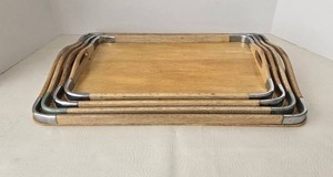 Vintage MCM Woodpecker Wood Ware Serving Tray Set (Lot of 4)