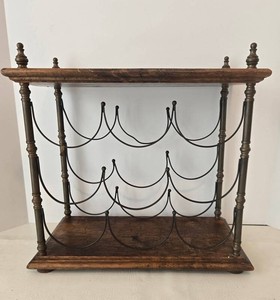 Vintage Italian Wood & Iron Wine Rack