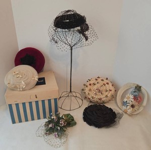 Vintage Millinery Mixed Hat Lot & Marvin Oreck Box - Kentucky Derby Style