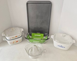 Kitchen Classics - Corning Ware Casseroles Dishes, Glass Juicer & Loaf Dish, Sheet Pan