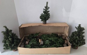 Mini Faux Pine Village and Table Trees (Lot of 26)